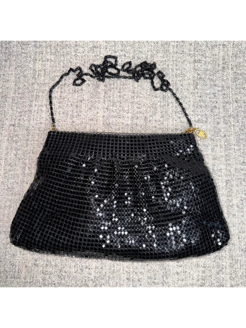 Vintage Whiting & Davis Black Mesh Evening Bag Purse Chain Strap Gold Hardware